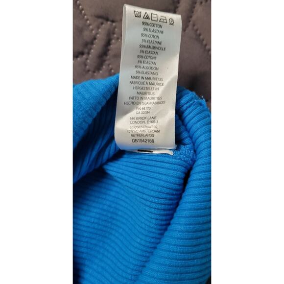 Anthropologie Sleeveless Turtleneck Top XS Blue Ribbed Knit Built-In Bra - Picture 5 of 5